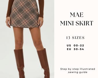 A-Line Minirock Schnittmuster| Hohe Taille Minirock Muster | Plus Size Rockmuster | US 00-22| Nähanleitung| Anfängerfreundlich