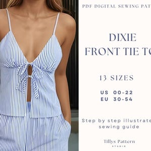 Front Tie Top Sewing Pattern| Beginner Pattern| Summer top| Top Pattern| Cami Top| Easy Sewing Pattern| Women Sewing Pattern| US 00-22