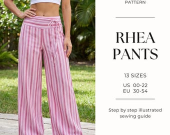 Low Waist Wide Leg Pants Sewing Pattern| Yoke Pants With Waist Tie| Women Pants Sewing Pattern| Sewing tutorial| US 00-22
