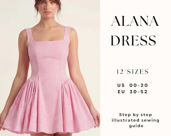 Mini Dress Sewing Pattern| Square Neck Dress Pattern| Mini Prom Dress| Summer Dress| Sewing Tutorial| US 0-22