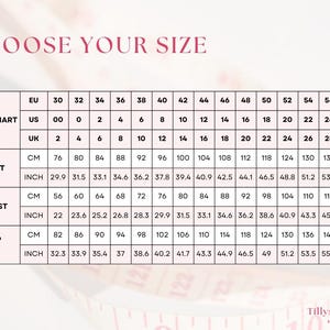 Size chart. US 00-20, EU 30-52, UK 2-24
