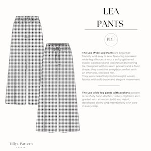 The Lea Wide-Leg Pants are beginner-friendly and easy to sew, featuring a relaxed wide-leg silhouette with a softly gathered elastic waistband and decorative drawstring tie. Designed with in-seam pockets and a fluid shape, they combine everyday comfort with an effortless, elevated feel.
They work beautifully in midweight woven fabrics with soft drape and elegant movement
