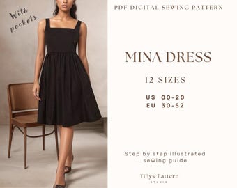 Square Neck Dress Sewing Pattern| Summer Dress Pattern| Cottagecore Dress| Open Back Dress Pattern|Plus Size Sewing Pattern| US 0-20