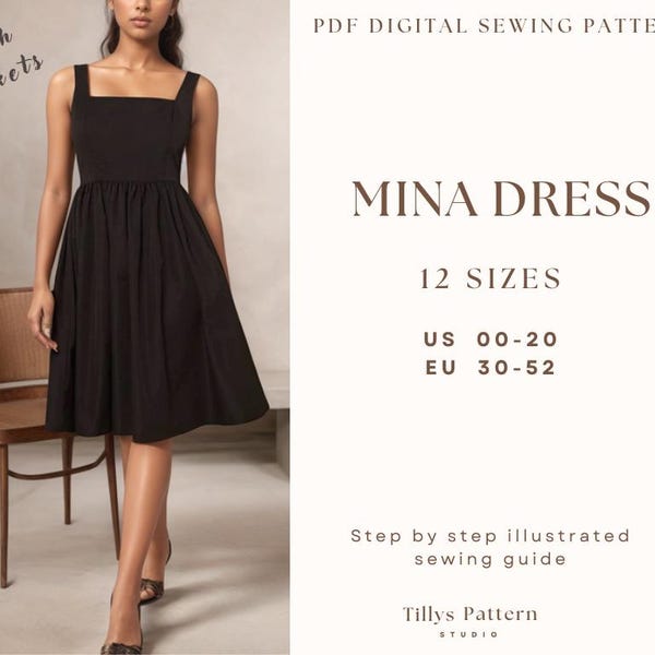 Square Neck Dress Sewing Pattern| Summer Dress Pattern| Cottagecore Dress| Open Back Dress Pattern|Plus Size Sewing Pattern| US 0-20