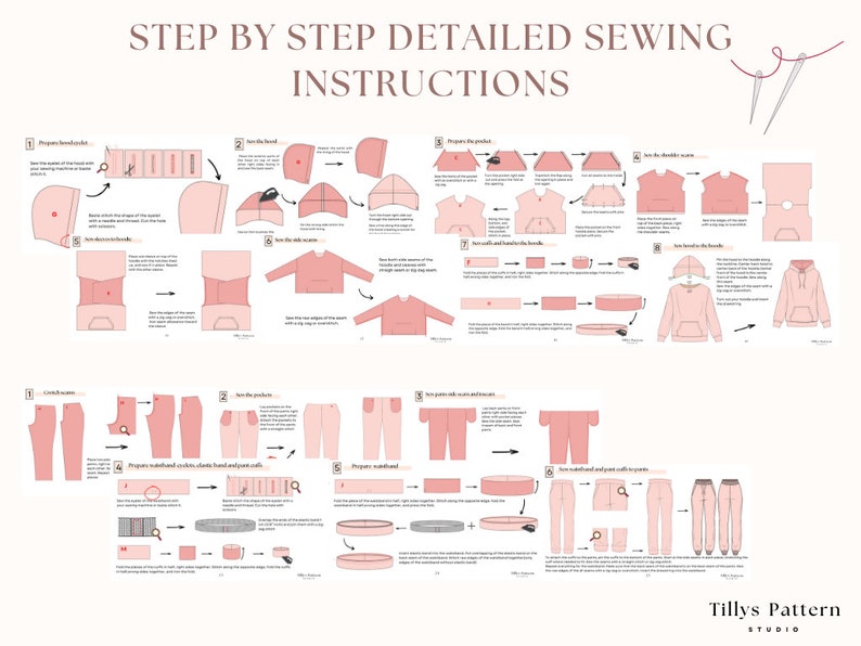 Hoodie and joggers step by step sewing instructions.