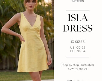 Mini Slip Dress Sewing Pattern| V-Neck Bias Cut Dress| Plus Size Sewing Pattern| Summer Dress| Linen Dress| Dress Sewing Tutorial| US 0-22