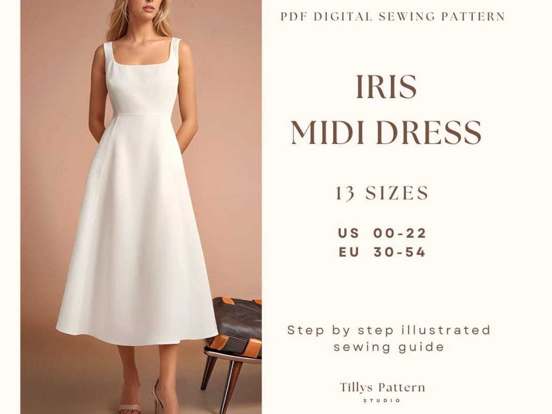 Square Neck Dress Sewing Pattern| Midi Dress Pattern| Wedding Dress| Open Back Dress Pattern|plus Size Sewing Pattern| US 00-22 - Etsy UK