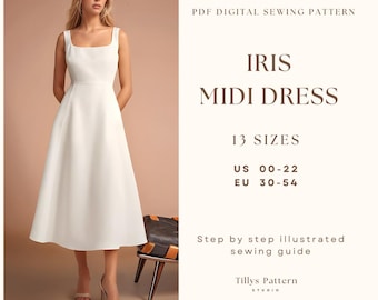 Square Neck Dress Sewing Pattern| Midi Dress Pattern| Wedding Dress| Open Back Dress Pattern|Plus Size Sewing Pattern| US 00-22