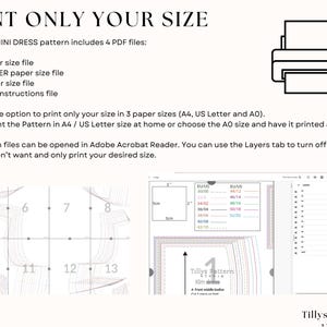 How to print only the size you need and save time and ink.                                                           
 1.A4 paper size pattern with layered sizes. 2. US Letter paper size pattern with layered sizes.  3. A0 paper size  pattern printable at a print shop with layered sizes
  4. Book of Instructions with detailed instructions for sizing, printing,                                                   cutting and an illustrated step-by step sewing guide