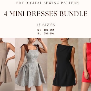 Mini Dress Sewing Pattern Bundle| Boat Neck Mini Dress| A-Line Mini Dress| Square Neck Dress| US 00-22| Beginner sewing pattern| Prom Dress
