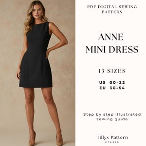 Boat Neck Mini Dress Sewing Pattern| A Line Dress Pattern| Wedding guest dress| Easy sewing pattern| Sleeveless Dress Pattern| US 00-22