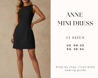 Boat Neck Mini Dress Sewing Pattern| A Line Dress Pattern| Wedding guest dress| Easy sewing pattern| Sleeveless Dress Pattern| US 00-22