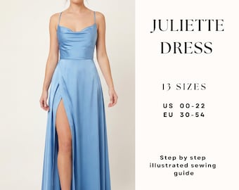 Cowl Neck Prom Dress Sewing Pattern| Formal Backless Dress Pattern| Slit Dress Pattern| Bridesmaid Dress| Wedding Dress| US 00-22