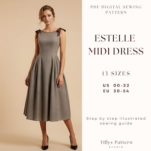 Naaipatroon midi-jurk| Cottage Core-jurk| Patroon strikjurk| Naaipatroon grote maten| Patroon trouwjurk| VS 0-22