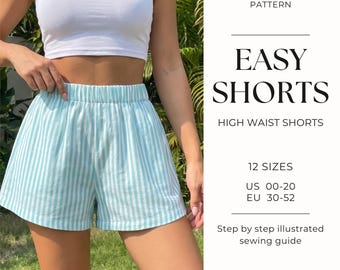 Easy High Waist Wide Leg Shorts Sewing Pattern | Women's Shorts Pattern| Lounge Wear Pattern| Elastic Waistband Shorts | Sewing tutorial