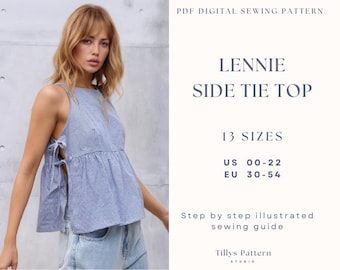 Side Tie Top Sewing Pattern| Beginner Pattern| Peplum top| Blouse Pattern| Easy Sewing Pattern| Women Sewing Pattern| US 00-22