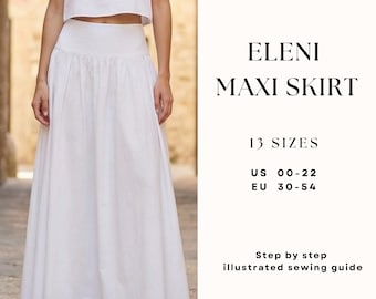 Low Waist Maxi Skirt Sewing Pattern| Yoke Skirt Pattern| Long Skirt Sewing Pattern| Sewing Illustrated Tutorial| US 00-22