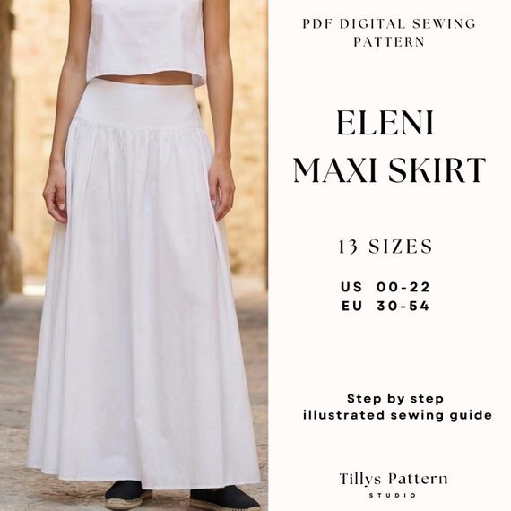Low Waist Maxi Skirt Sewing Pattern| Yoke Skirt Pattern| Long Skirt Sewing Pattern| Sewing Illustrated Tutorial| US 00-22