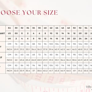 Size chart. US 00-20, EU 30-52, UK 2-24