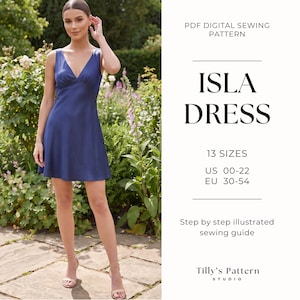 Mini Slip Dress Sewing Pattern| V Neck Bias Cut Dress| Wedding Dress| Formal Dress| Plus Size Pattern| Summer Dress| Silk Dress| US 0-22