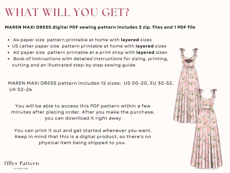 PDF Digital sewing pattern. Corset dress pattern. Easy beginner pattern 12 sizes: US 00-20, EU 30-52. Step by step easy sewing instructions. Layered sizes
Easy download.