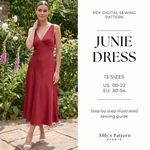 Evening Slip Dress| V Neck Bias Cut Dress| Wedding Dress| Formal Dress| Plus Size Sewing Pattern| Bridesmaid dress| Silk Dress| US 0-22