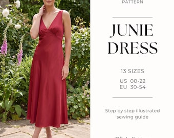 Evening Slip Dress| V Neck Bias Cut Dress| Wedding Dress| Formal Dress| Plus Size Sewing Pattern| Bridesmaid dress| Silk Dress| US 0-22