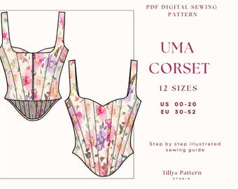 Corset Top Sewing Pattern| Easy Corset pattern |Sweetheart Neck Corset| US 00-20| Plus Size Corset| Bodice pattern| Woman Top Pattern