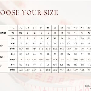 Size chart. US 0-20, EU 32-52, UK 4-24