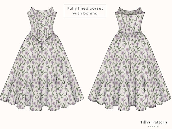 Midi Corset Dress Sewing Pattern| Tea-length Midi Dress | Overbust Corset Dress  Pattern| Wedding Dress| Plus Size Sewing Pattern| US 00-20 - Etsy