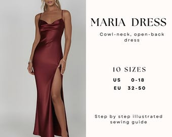 Cowl Neck Dress Sewing Pattern| Backless slip dress pattern| Prom dress pattern| Bridesmaid dress pattern| Wedding dress pattern| US 0-18