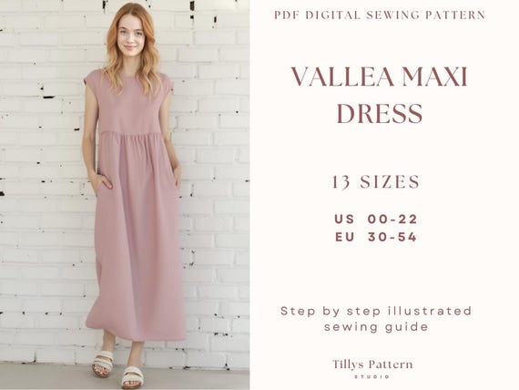 Linen Maxi Dress Sewing Pattern: Easy Smock Dress With Pockets (US 0-22)  (digital Download) - Etsy