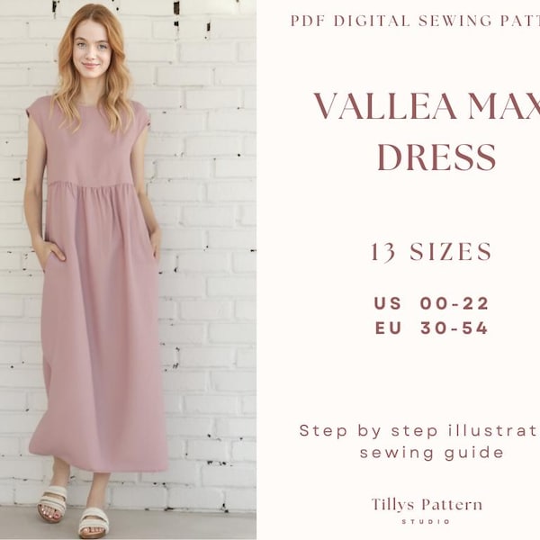 Linen Maxi Dress Sewing Pattern: Easy  Smock Dress with Pockets (US 0-22) (Digital Download)