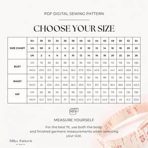 Body sizes table.