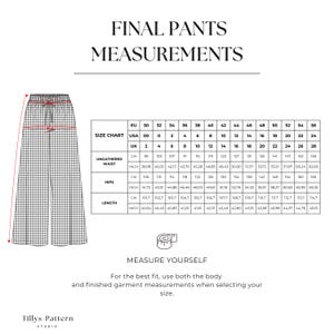 Final pants measurements table