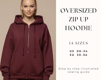 Oversized Zip Up Hoodie Sewing Pattern| Women Hoodie Pattern| Zipper Jacket Pattern| Loungewear Pattern| Zipper Hoodie| Sewing tutorial