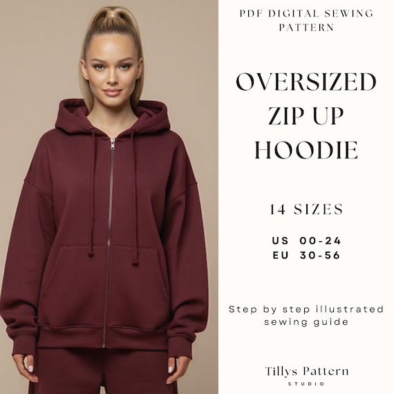 Oversized Zip Up Hoodie Sewing Pattern| Women Hoodie Pattern| Zipper Jacket Pattern| Loungewear Pattern| Zipper Hoodie| Sewing tutorial