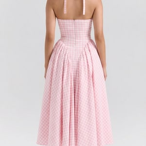 PDF Digital sewing pattern. Halter neck  summmer midi dress pattern with pockets. Easy beginner pattern 12 sizes: US 00-20, EU 30-52. Step by step easy sewing instructions. Sewing tutorial. Cotton dress pattern. Gingham dress pattern.