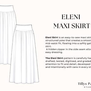 PDF Digital sewing pattern. Maxi skirt pattern. Easy beginner pattern 13 sizes: US 00-22, EU 30-54. Step by step easy sewing instructions. Sewing tutorial. Yoke summer skirt sewing pattern.