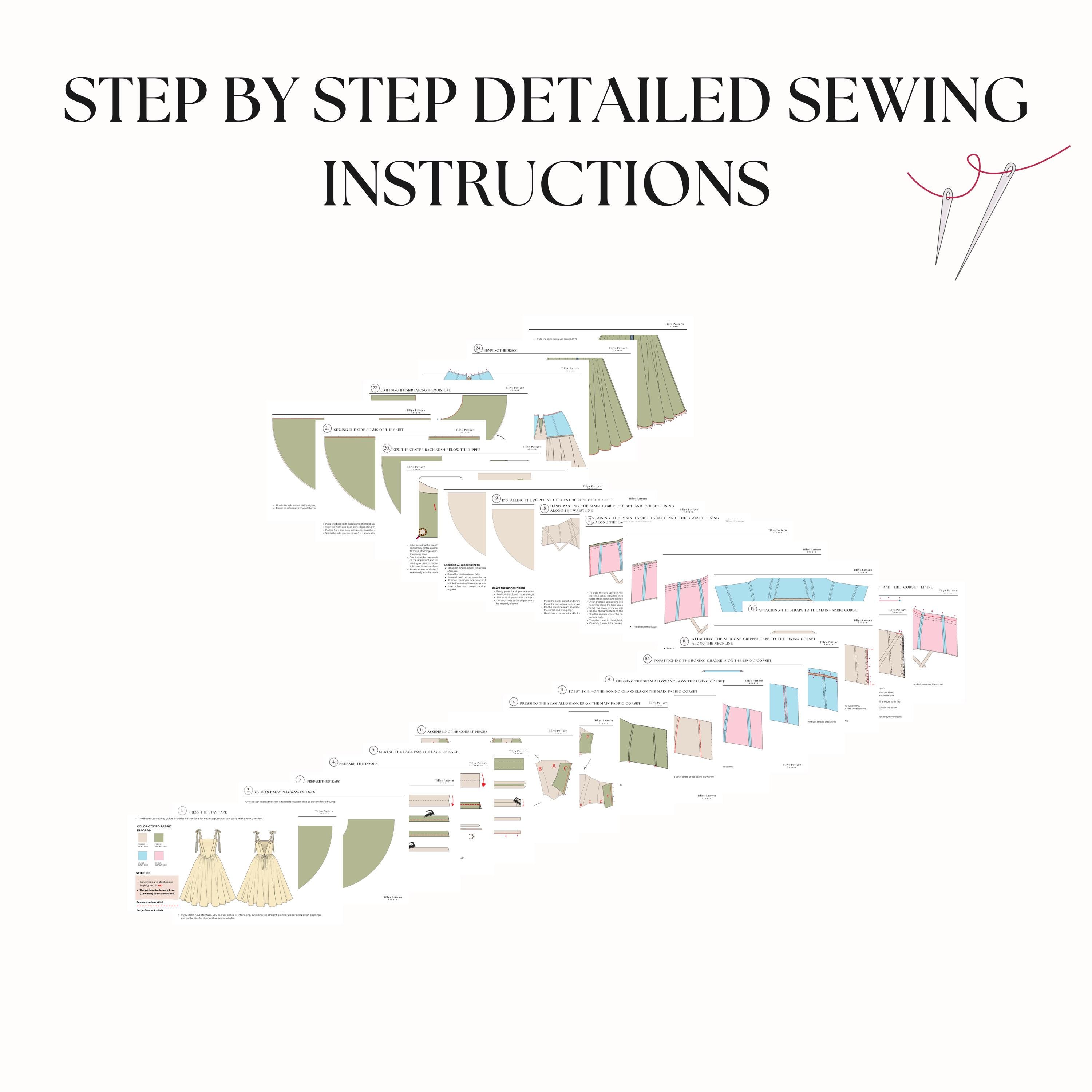 Lace up Corset Midi Dress PDF Sewing Pattern | Strapless Dress| Prom ...