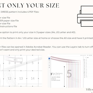 How to print only the size you need and save time and ink.                                                           
 1.A4 paper size pattern with layered sizes. 2. US Letter paper size pattern with layered sizes.  3. A0 paper size  pattern printable at a print shop with layered sizes
  4. Book of Instructions with detailed instructions for sizing, printing,                                                   cutting and an illustrated step-by step sewing guide