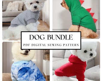 Dog Bundle PDF Sewing Pattern| Dog Hoodie, Sweatshirt, Tank Top & Dino Hoodie Pattern| Dog clothes pattern| XXS to XXXL| Digital Download