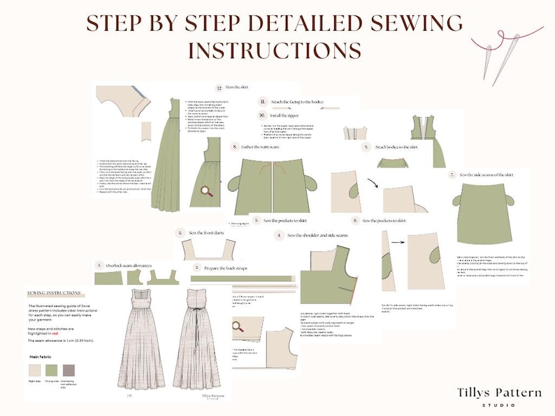 Maxi linen dress step by step sewing instructions. Sewing tutorial.