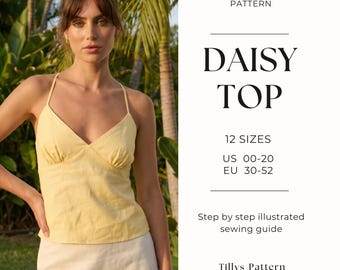 Cami Lace Up Back Top Sewing Pattern| V Neck Cami Top| Y2K Top Pattern| Linen Top| Summer Top| Backless Top| Sewing Tutorial| US 0-20