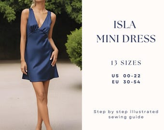Mini Slip Dress Sewing Pattern| V Neck Bias Cut Dress| Wedding Dress| Formal Dress| Plus Size Pattern| Summer Dress| Silk Dress| US 0-22