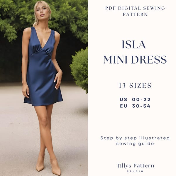 Mini Slip Dress Sewing Pattern| V Neck Bias Cut Dress| Wedding Dress| Formal Dress| Plus Size Pattern| Summer Dress| Silk Dress| US 0-22