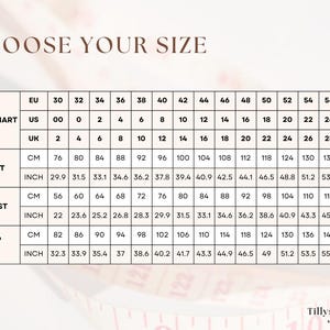 Size chart. US 00-22, EU 30-54, UK 2-26