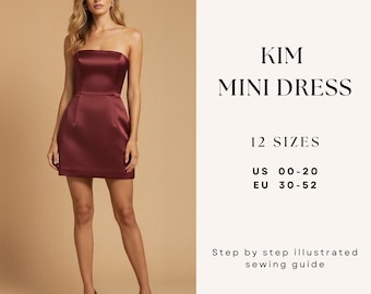 Corset Mini Dress Sewing Pattern| Strapless Mini Dress| Dress With Boning| Wedding Dress| Prom dress | Sewing Tutorial| Easy Dress| US 00-20