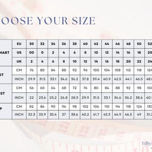 Size chart. US 00-22, EU 30-54, UK 2-26