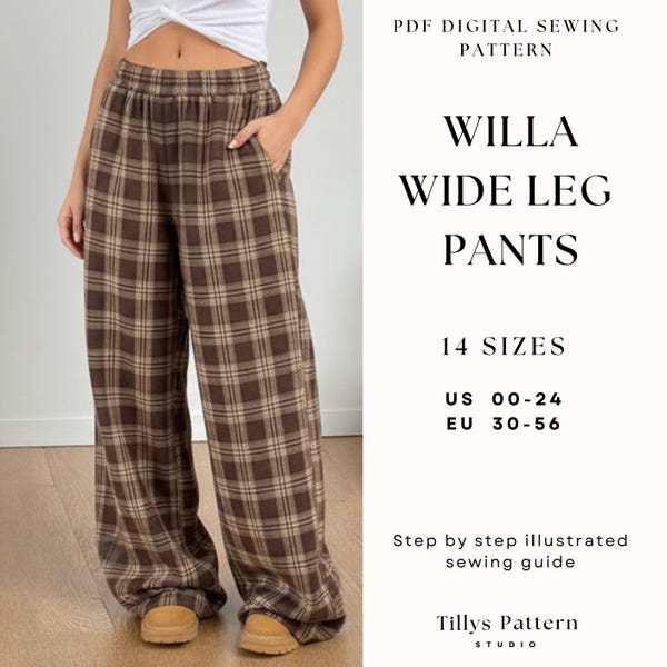 Wide Leg Pants Sewing Pattern| Cozy Pants with Pockets| Pajama Pants| Lounge Wear Pants| Loose Fit Pants| Sewing tutorial| Beginner Friendly